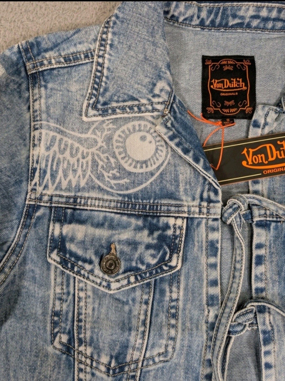 Von Dutch Light Blue Denim Lace-Up Cropped Jacket - Picture 5 of 10